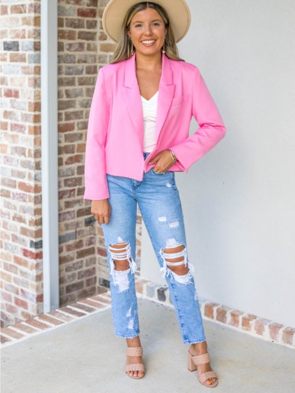 Women's Pink Cropped Blazer Jacket